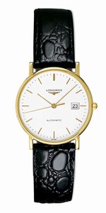 Longines Automatic Date 18k Yellow Gold Case Black Leather Watch # L4.744.6.12.2 (Men Watch)
