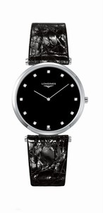 Longines La Grande Classique Quartz Diamond Hour Markers Black Leather Watch# L4.755.4.58.2 (Men Watch)