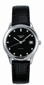 Longines Flagship Automatic Black Diamonds Dial Black Leather Watch# L4.774.4.57.2 (Men Watch)