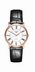 Longines Elegant Collection Automatic Roman Numerals Dial Date 18k Pink Gold Case Black Leather Watch# L4.778.8.11.4 (Women Watch)