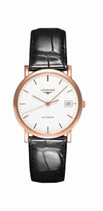 Longines Elegant Collection Automatic White Dial Date Black Leather Watch# L4.778.8.12.4 (Women Watch)