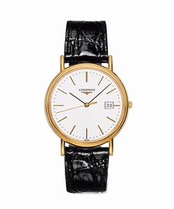 Longines Presence Quartz White Dial Date PVD Gold Coating Bezel Black Leather Watch# L4.790.2.12.2 (Men Watch)