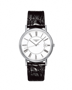 Longines Presence Quartz White Dial Date Roman Numerals Black Leather Watch# L4.790.4.11.2 (Men Watch)