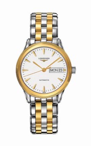 Longines Flagship Automatic White Dial Day Date PVD Gold Coating Bezel Two Tone Stainless Steel Watch# L4.799.3.22.7 (Men Watch)