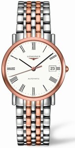 Longines Elegant Collection Automatic Roman Numerals Dial Date 18ct Rose Gold and Stainless Steel Watch# L4.809.5.11.7 (Men Watch)