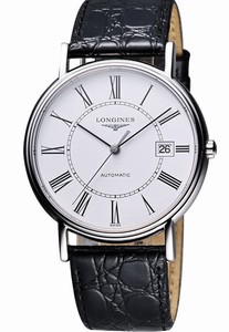 Longines Presence Automatic White Dial Roman Numerals Date Black Leather Watch# L4.921.4.11.2 (Men Watch)