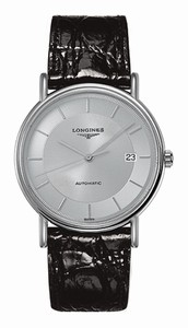 Longines Presence Automatic Silver Dial Date Black Leather Watch# L4.921.4.78.2 (Men Watch)