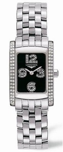 Longines Quartz Stainless Steel Black Set With 60 Diamonds In Hour Markers Dial Polished Stainless Steel Band Watch #L5.155.0.51.6 (Women Watch)