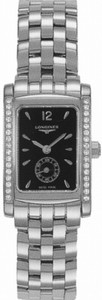 Longines Quartz Stainless Steel Black Set With 10 Diamond Hour Markers And Seconds Sub At 6 Dial Polished Stainless Steel Band Watch #L5.155.0.76.6 (Women Watch)