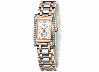 Longines Dolcevita Quartz White Dial Small Second Hand Diamonds Bezel Stainless Steel and 18ct Rose Gold Watch# L5.155.5.19.7 (Women Watch)