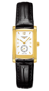 Longines Dolcevita Quartz White Dial Small Second 18ct Gold Black Leather Watch# L5.155.6.16.0 (Women Watch)