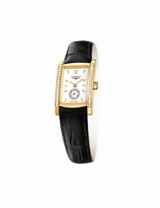 Longines Dolcevita Quartz White Dial 18ct Gold Diamonds Bezel Black Leather Watch# L5.155.7.16.0 (Women Watch)