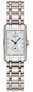 Longines DolceVita Quartz Diamond Hour Markers Diamond Bezel 18k Pink Gold and Stainless Steel Bracelet Watch# L5.255.5.89.7 (Women Watch)