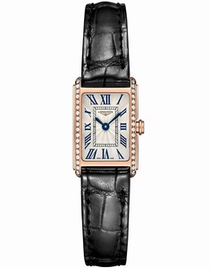 Longines DolceVita Quartz Roman Numerals Diamond 18k Pink Gold Case Black Leather Watch# L5.258.9.71.0 (Women Watch)