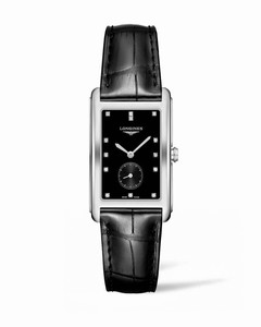 Longines DolceVita Quartz Analog Diamond Indexes Black Leather Watch# L5.755.4.57.0 (Women Watch)