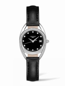 Longines Equestrian Quartz Diamond Dial Diamond Bezel Black Leather Watch # L6.136.0.57.0 (Women Watch)