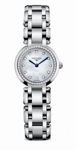 Longines Primaluna Quartz White Mother of Pearl Diamonds Dial Diamonds Set Bezel Stainless Steel Watch# L8.109.0.87.6 (Women Watch)