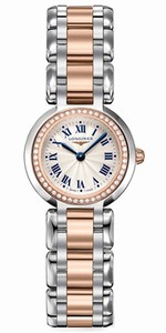 Longines Primaluna Quartz Silver Roman Numerals Dial Diamonds Bezel Stainless Steel 18ct Rose Gold Watch# L8.109.5.79.6 (Women Watch)