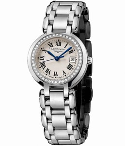 Longines Primaluna Quartz Silver Dial Roman Numerals Diamonds Bezel Stainless Steel Watch# L8.110.0.71.6 (Women Watch)