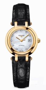 Longines Automatic 18kt Gold Diamond/mother Of Pearl Dial Crocodile Black Leather Band Watch #L8.111.6.87.2 (Women Watch)
