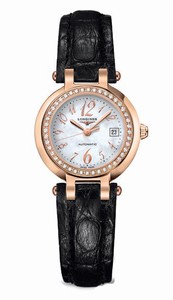 Longines Primaluna Automatic Mother of Pearl Date Dial Diamond 18ct Rose Gold Black Leather Watch# L8.111.9.83.2 (Women Watch)
