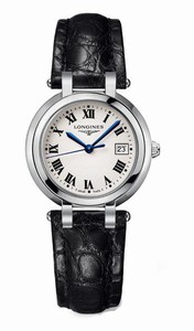 Longines Primaluna Quartz White Dial Roman Numerals Black Leather Watch# L8.112.4.71.2 (Women Watch)