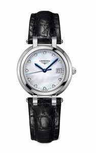Longines Primaluna Quartz Mother of Pearl Diamond Dial Black Leather Watch# L8.112.4.87.2 (Women Watch)
