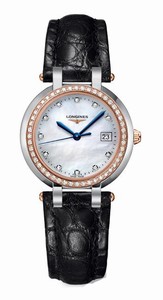 Longines Primaluna Quartz Mother of Pearl Diamond Dial 18ct Rose Gold Diamond Bezel Black Leather Watch# L8.112.5.89.2 (Women Watch)