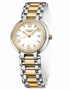 Longines Primaluna Quartz White Dial Date Diamonds Bezel Stainless Steel and 18ct Gold Watch# L8.112.5.94.6 (Women Watch)