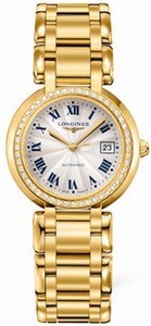 Longines Primaluna Automatic Roman Numerals Date 18ct Gold Diamonds Bezel Watch# L8.113.7.78.6 (Women Watch)