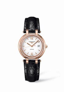 Longines Primaluna Automatic White Dial Date Diamonds 18ct Rose Gold Bezel Black Leather Watch# L8.113.9.16.2 (Women Watch)