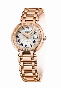 Longines Primaluna Automatic Silver Dial Roman Numerals Diamonds Bezel 18ct Rose Gold Watch# L8.113.9.78.6 (Women Watch)