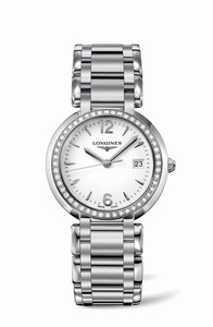 Longines Primaluna Quartz White Dial Date Diamonds Bezel Stainless Steel Watch# L8.114.0.16.6 (Women Watch)