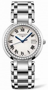 Longines Primaluna Quartz Silver Dial Roman Numerals Date Diamonds Bezel Stainless Steel Watch# L8.114.0.71.6 (Women Watch)
