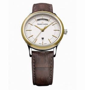 Maurice Lacroix Les Classiques Quartz Day Date Silver Dial Brown Leather Watch #LC1007-PVY11-130 (Men Watch)