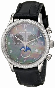 Maurice Lacroix Quartz Chronograph Crystal Dial Black Leather Watch # LC1087-SD501-360 (Women Watch)
