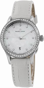 Maurice Lacroix Mother-of-Pearl With 11 Diamond Hour Markers Dial Diamond Bezel White Leather Watch # LC1113-SD501-170 (Women Watch)