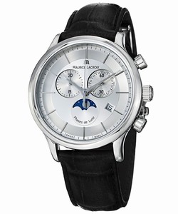 Maurice Lacroix Quartz Chronograph Date Moon Phase Black Leather Watch # LC1148-SS001-131 (Men Watch)