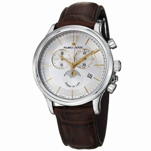 Maurice Lacroix Les Classiques Quartz Chronograph Date Silver Dial Brown Leather Watch # LC1148-SS001-132 (Men Watch)
