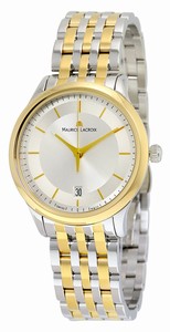 Maurice Lacroix Silver Dial Yellow Gold-plated Stainless Steel Band Watch #LC1237-PVY13-130 (Men Watch)