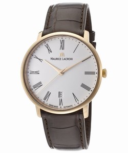 Maurice Lacroix Les Classiques Automatic Roman Numeral Date Dial 18k Rose Gold Bezel Brown Leather Watch #LC6007-PG101-110 (Men Watch)