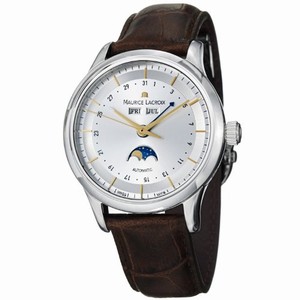 Maurice Lacroix Les Classiques Automatic Day Date Month Moon Phase Silver Dial Brown Leather Watch #LC6068-SS001-132 (Men Watch)
