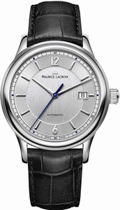Maurice Lacroix Men's Dial Display Type : Analogue Water-restistant (bar) : 3 Diameter (without crown) in mm/inches : 40 / 157 Weight in g/ounces : 79 / 279 Watch # LC6098-SS001-120-1 (Men Watch)