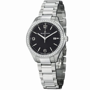 Maurice Lacroix Miros Quartz Date Black Dial Diamond Bezel Stainless Steel Watch #MI1014-SD502-330 (Women Watch)