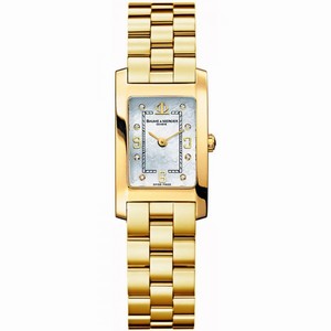 Baume & Mercier Quartz 18k Yellow Gold Case White Mother Of Pearl With Diamonds Dial Watch #MOA08393 (Women Watch)