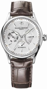 Baume & Mercier Automatic Silver Dial Day Date Brown Leather Watch# MOA08736 (Men Watch)