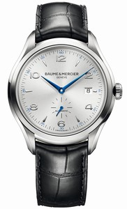 Baume & Mercier Clifton Automatic Silver Dial Date Small Second Hand Black Leather Watch# MOA10052 (Men Watch)