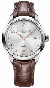 Baume & Mercier Clifton Automatic Silver Dial Small Second Hand Date Brown Leather Watch# MOA10054 (Men Watch)