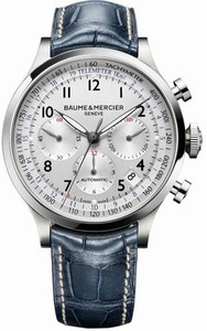 Baume & Mercier Capeland Automatic Silver Dial Chronograph Date Blue Leather Watch# MOA10063 (Men Watch)