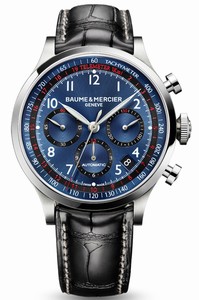 Baume & Mercier Capeland Automatic Blue Dial Chronograph Date Black Leather Watch# MOA10065 (Men Watch)
